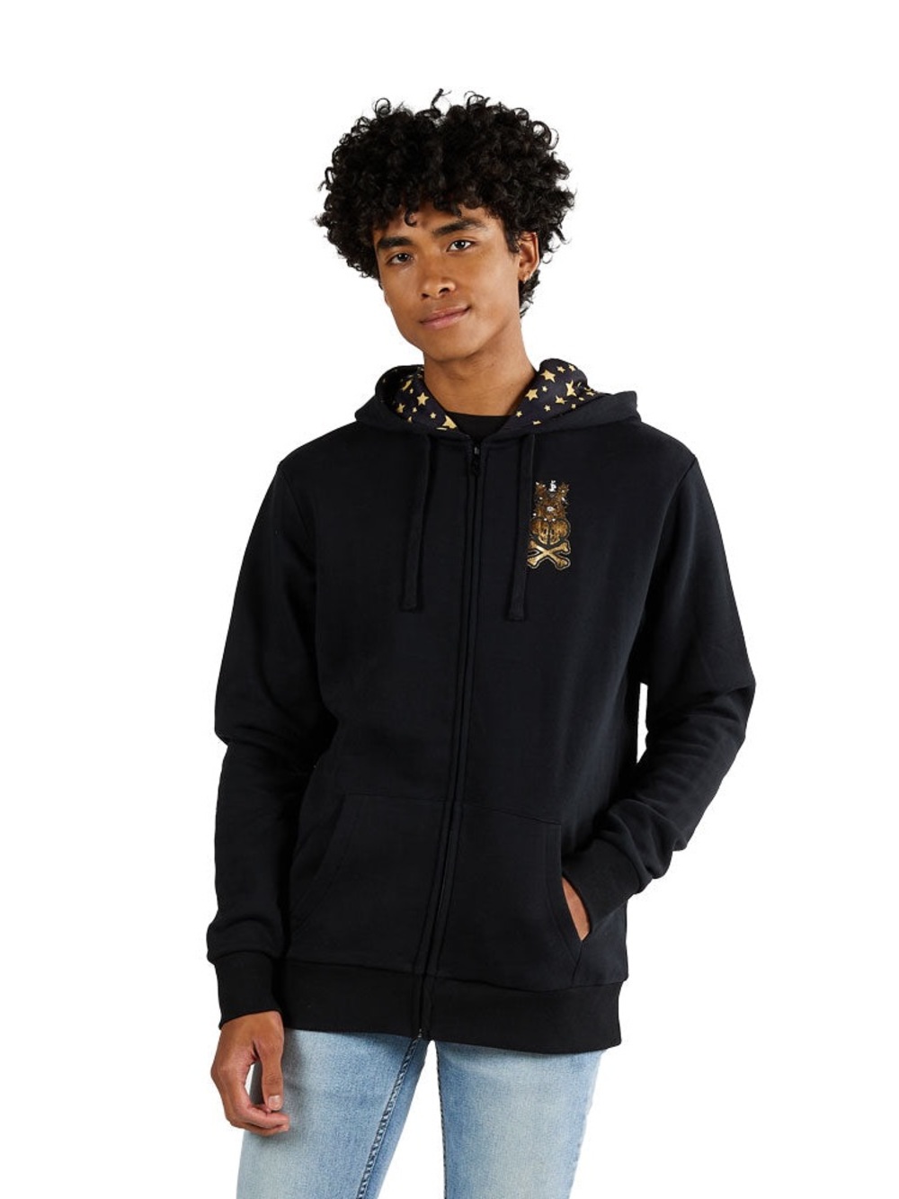 Tokidoki 24K Magic Black Zip-Up Hoodie with Gold Star Lining